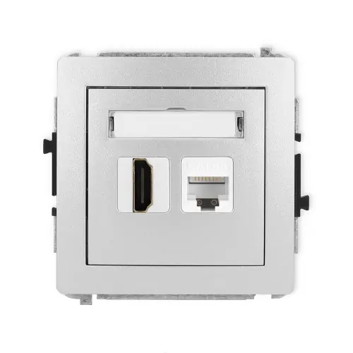 Mechanizm gniazda pojedynczego HDMI 2.0, 4K + gniazda komp. poj. 1xRJ45, kat. 6A, 8-stykowy Karlik DECO srebrny metalik 7DGHK-46A Ograniczona ilość