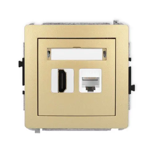 Mechanizm gniazda pojedynczego HDMI 2.0, 4K + gniazda komp. poj. 1xRJ45, kat. 6A, 8-stykowy Karlik DECO złoty 29DGHK-46A Obniżka ceny
