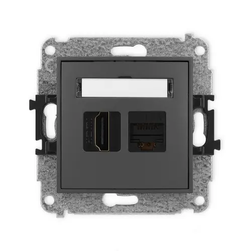Taniej Mechanizm gniazda pojedynczego HDMI 2.0, 4K + gniazda komp. poj. 1xRJ45, kat. 6A, 8-stykowy Karlik ICON grafitowy mat 28IGHK-46A