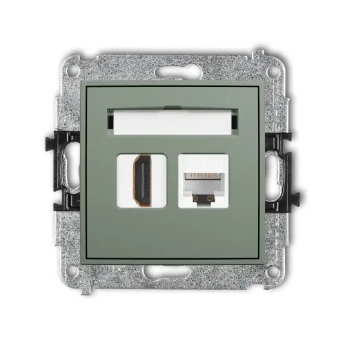 Niska cena Mechanizm gniazda pojedynczego HDMI 2.0, 4K + gniazda komp. poj. 1xRJ45, kat. 6A, 8-stykowy Karlik ICON szałwiowy 61IGHK-46A