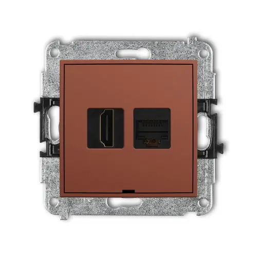Ostatnie sztuki Mechanizm gniazda pojedynczego HDMI 2.0, 4K + gniazda komp. poj. 1xRJ45, kat. 6A, 8-stykowy, bez pola opisowego Karlik MINI terakota 63MGHKBO-46A