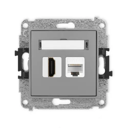 Mechanizm gniazda pojedynczego HDMI 2.1, 8K + gniazda komp. poj. 1xRJ45, kat. 6A, 8-stykowy Karlik ICON szary mat 27IGHK-86A Wysoka jakość