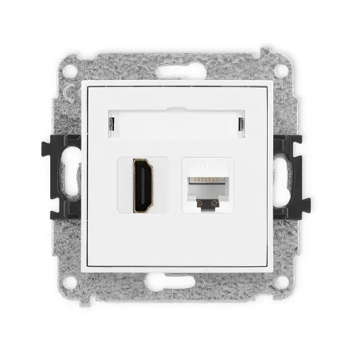Mechanizm gniazda pojedynczego HDMI 2.1, 8K + gniazda komp. poj. 1xRJ45, kat. 6A, 8-stykowy Karlik MINI biały mat 25MGHK-86A Okazja