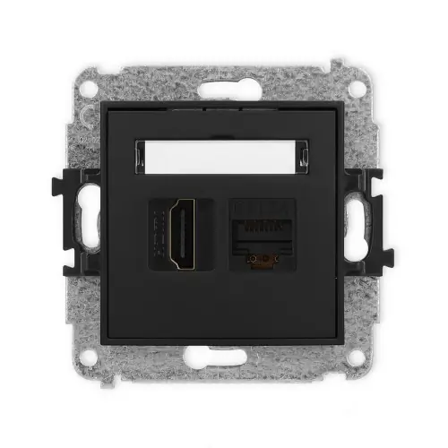 Bestseller Mechanizm gniazda pojedynczego HDMI 2.1, 8K + gniazda komp. poj. 1xRJ45, kat. 6A, 8-stykowy Karlik MINI czarny mat 12MGHK-86A