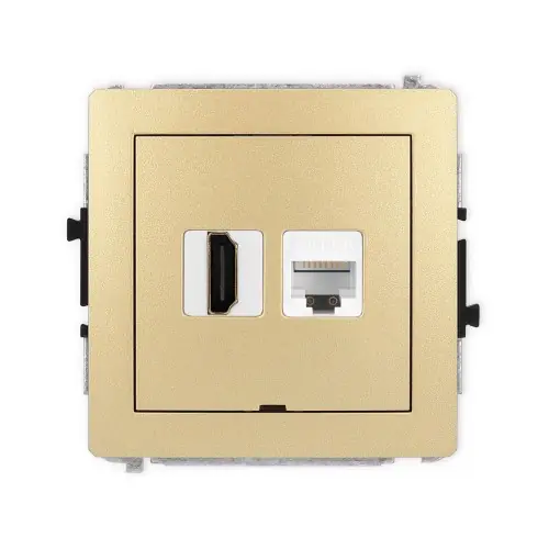 Mechanizm gniazda pojedynczego HDMI 2.1, 8K + gniazda komp. poj. 1xRJ45, kat. 6A, 8-stykowy, bez pola opisowego Karlik DECO złoty 29DGHKBO-86A Premium
