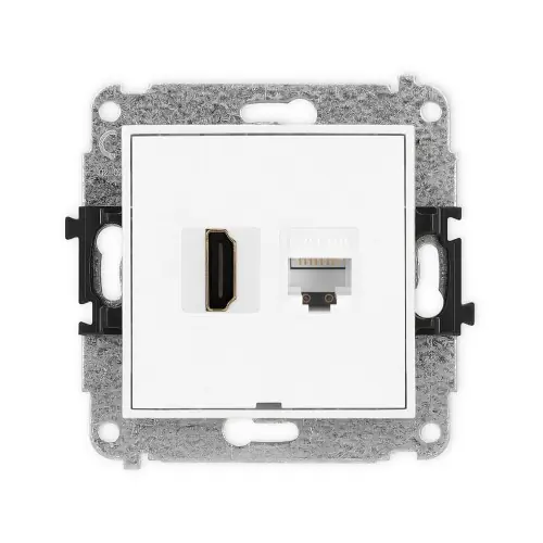 Mechanizm gniazda pojedynczego HDMI 2.1, 8K + gniazda komp. poj. 1xRJ45, kat. 6A, 8-stykowy, bez pola opisowego Karlik ICON biały IGHKBO-86A Super okazja