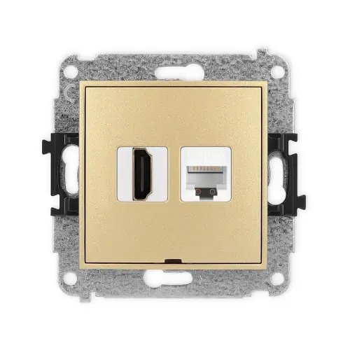 Oferta Mechanizm gniazda pojedynczego HDMI 2.1, 8K + gniazda komp. poj. 1xRJ45, kat. 6A, 8-stykowy, bez pola opisowego Karlik ICON złoty 29IGHKBO-86A