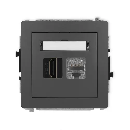 Mechanizm gniazda pojedynczego HDMI 2.1, 8K + gniazda komp. poj. 1xRJ45, kat. 8, ekranowany, 8-stykowy Karlik DECO grafitowy mat 28DGHK-88 Hit cenowy
