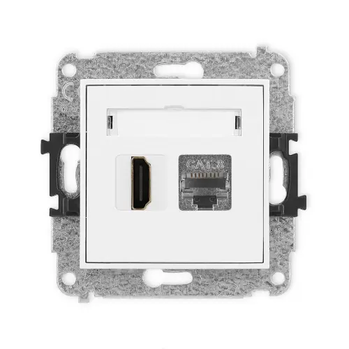Mechanizm gniazda pojedynczego HDMI 2.1, 8K + gniazda komp. poj. 1xRJ45, kat. 8, ekranowany, 8-stykowy Karlik ICON biały mat 25IGHK-88 Popularny