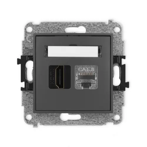 Mechanizm gniazda pojedynczego HDMI 2.1, 8K + gniazda komp. poj. 1xRJ45, kat. 8, ekranowany, 8-stykowy Karlik MINI grafitowy mat 28MGHK-88 Ostatnia szansa