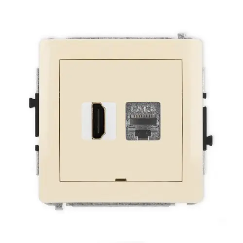 Mechanizm gniazda pojedynczego HDMI 2.1, 8K + gniazda komp. poj. 1xRJ45, kat. 8, ekranowany, 8-stykowy, bez pola opisowego Karlik DECO beżowy 1DGHKBO-88 Wyprzedaż