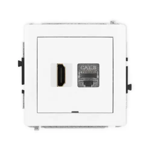 Dodaj do koszyka Mechanizm gniazda pojedynczego HDMI 2.1, 8K + gniazda komp. poj. 1xRJ45, kat. 8, ekranowany, 8-stykowy, bez pola opisowego Karlik DECO biały DGHKBO-88