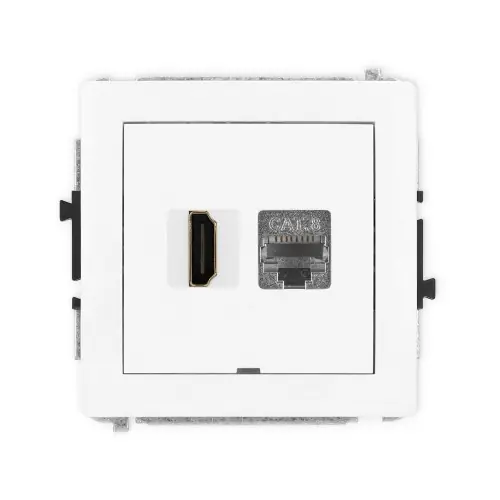 Wybór klientów Mechanizm gniazda pojedynczego HDMI 2.1, 8K + gniazda komp. poj. 1xRJ45, kat. 8, ekranowany, 8-stykowy, bez pola opisowego Karlik DECO biały mat 25DGHKBO-88