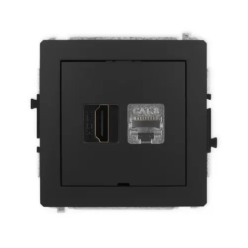 Mechanizm gniazda pojedynczego HDMI 2.1, 8K + gniazda komp. poj. 1xRJ45, kat. 8, ekranowany, 8-stykowy, bez pola opisowego Karlik DECO czarny mat 12DGHKBO-88 Zniżka