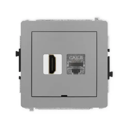 Tani Mechanizm gniazda pojedynczego HDMI 2.1, 8K + gniazda komp. poj. 1xRJ45, kat. 8, ekranowany, 8-stykowy, bez pola opisowego Karlik DECO szary mat 27DGHKBO-88