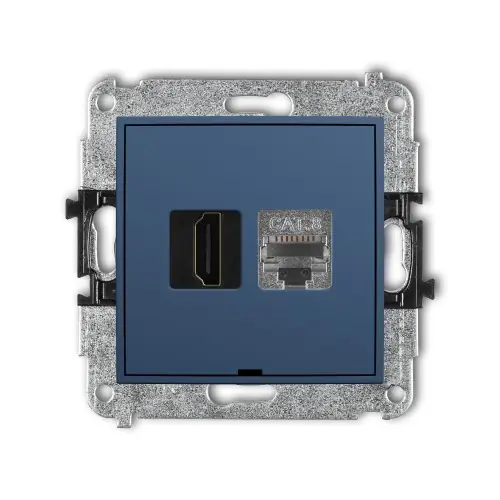 Wyprzedaż Mechanizm gniazda pojedynczego HDMI 2.1, 8K + gniazda komp. poj. 1xRJ45, kat. 8, ekranowany, 8-stykowy, bez pola opisowego Karlik ICON navy blue 64IGHKBO-88