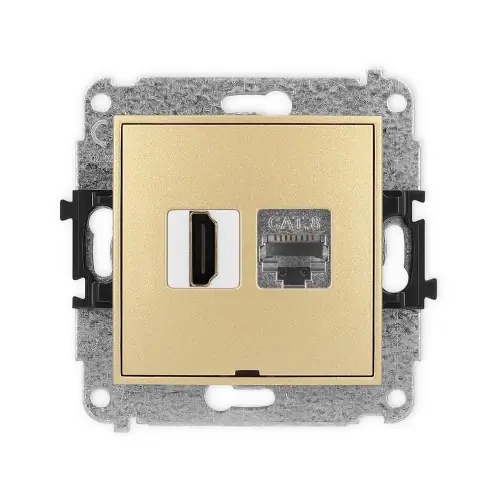 Mechanizm gniazda pojedynczego HDMI 2.1, 8K + gniazda komp. poj. 1xRJ45, kat. 8, ekranowany, 8-stykowy, bez pola opisowego Karlik ICON złoty 29IGHKBO-88 Tylko dziś