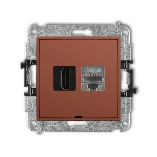 Kup teraz Mechanizm gniazda pojedynczego HDMI 2.1, 8K + gniazda komp. poj. 1xRJ45, kat. 8, ekranowany, 8-stykowy, bez pola opisowego Karlik MINI terakota 63MGHKBO-88