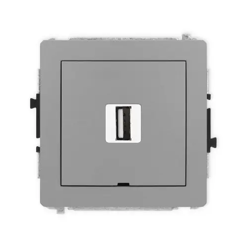 Mechanizm gniazda pojedynczego USB A-A 2.0, bez pola opisowego Karlik DECO szary mat 27DGUSBBO-1 Ekspresowa dostawa