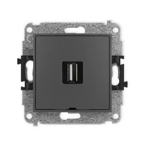 Mechanizm gniazda pojedynczego USB A-A 2.0, bez pola opisowego Karlik ICON grafitowy mat 28IGUSBBO-1 Taniej