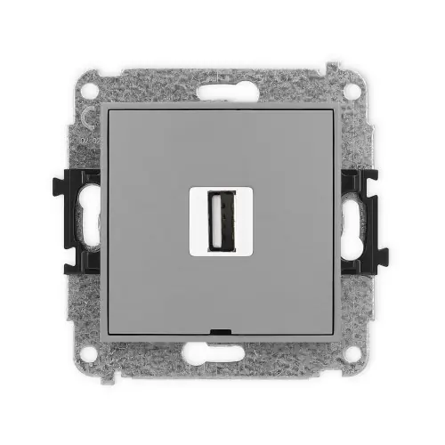 Mechanizm gniazda pojedynczego USB A-A 2.0, bez pola opisowego Karlik ICON szary mat 27IGUSBBO-1 Szybka dostawa