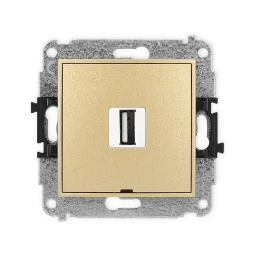 Nowość Mechanizm gniazda pojedynczego USB A-A 2.0, bez pola opisowego Karlik ICON złoty 29IGUSBBO-1