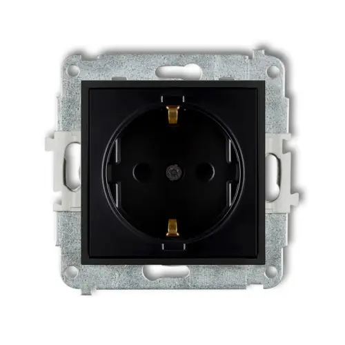 Mechanizm gniazda pojedynczego z uziemieniem SCHUKO 2P+Z (przesłony torów prądowych) Karlik ICON czarny mat 12IGP-1sp Ostatnie sztuki