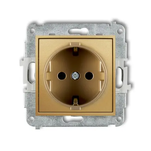 Dodaj do koszyka Mechanizm gniazda pojedynczego z uziemieniem SCHUKO 2P+Z (przesłony torów prądowych) Karlik ICON złoty 29IGP-1sp
