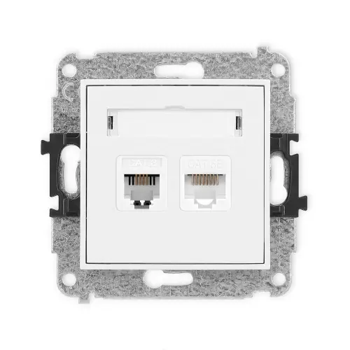 Hit cenowy Mechanizm gniazda telefonicznego pojedynczego 1xRJ11 + komputerowego pojedynczego 1xRJ45, kat. 5e, 8-stykowy, beznarzędziowe Karlik ICON biały mat 25IGTK