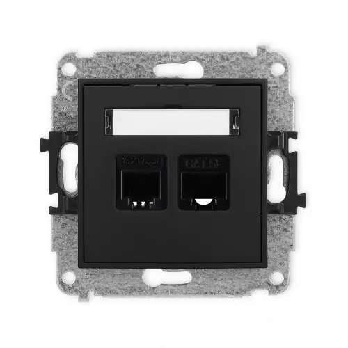 Mechanizm gniazda telefonicznego pojedynczego 1xRJ11 + komputerowego pojedynczego 1xRJ45, kat. 5e, 8-stykowy, beznarzędziowe Karlik MINI czarny mat 12MGTK Wysoka jakość