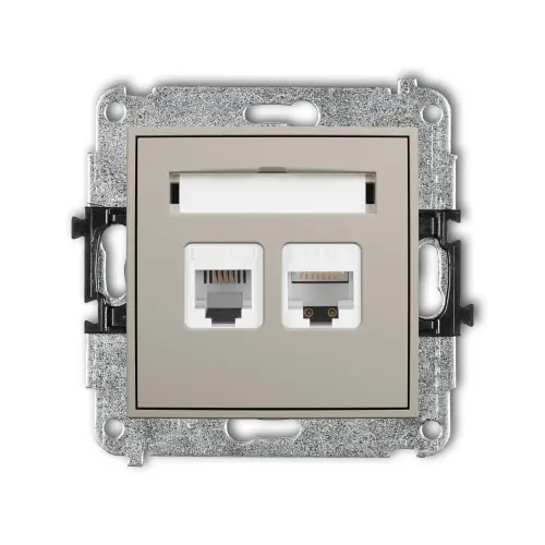 Mechanizm gniazda telefonicznego pojedynczego 1xRJ11 + komputerowego pojedynczego 1xRJ45, kat. 5e, 8-stykowy, beznarzędziowe Karlik MINI taupe 60MGTK Szybka dostawa