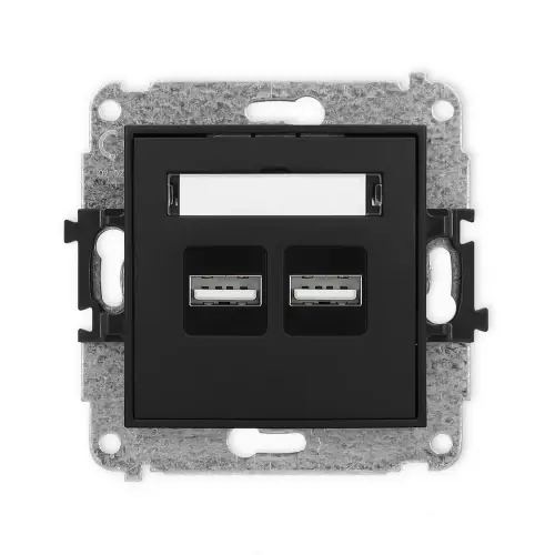 Mechanizm ładowarki USB podwójnej 2xUSB A, 15,5W max., 5V, 3.1A Karlik ICON czarny mat 12ICUSB-6 Hit sprzedaży