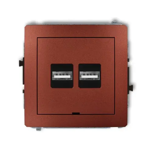 Mechanizm ładowarki USB podwójnej 2xUSB A, 15,5W max., 5V, 3.1A, bez pola opisowego Karlik DECO brązowy metalik 9DCUSBBO-6 Premium