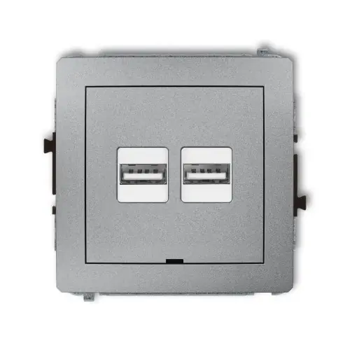 Ostatnia szansa Mechanizm ładowarki USB podwójnej 2xUSB A, 15,5W max., 5V, 3.1A, bez pola opisowego Karlik DECO srebrny metalik 7DCUSBBO-6