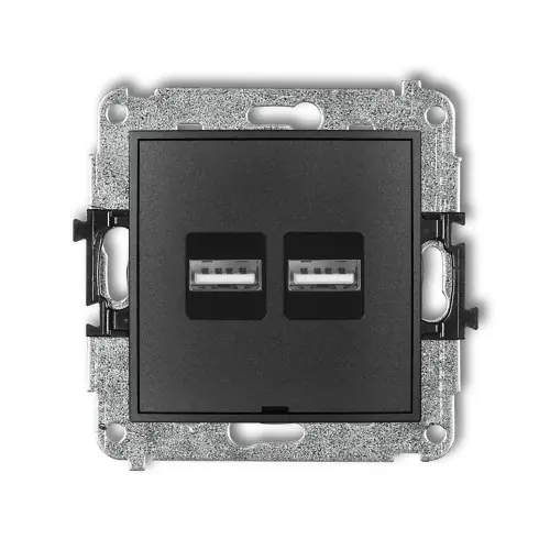 Mechanizm ładowarki USB podwójnej 2xUSB A, 15,5W max., 5V, 3.1A, bez pola opisowego Karlik ICON grafitowy 11ICUSBBO-6 Bezpieczne zakupy