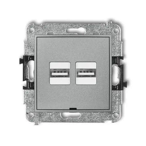 Mechanizm ładowarki USB podwójnej 2xUSB A, 15,5W max., 5V, 3.1A, bez pola opisowego Karlik ICON srebrny metalik 7ICUSBBO-6 Cena promocyjna