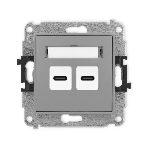 Popularny Mechanizm ładowarki USB podwójnej 2xUSB C, 20W max. Karlik MINI szary mat 27MCUSB-7