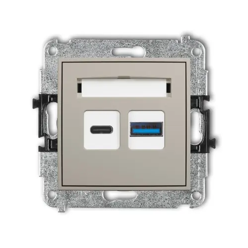 Ograniczona ilość Mechanizm ładowarki USB podwójnej USB C + USB A, 20W max. Karlik ICON taupe 60ICUSB-8