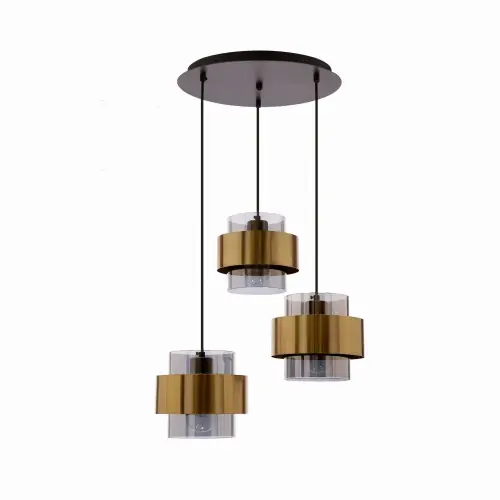 Dostępne od ręki SPIEGA Lampa Wisząca Talerz Czarny+mosiężny 3x60W E27 Klosz Dymiony