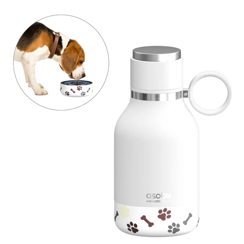 Premium ASOBU Butelka STAINLESS z miską dla psa biała, 975ml