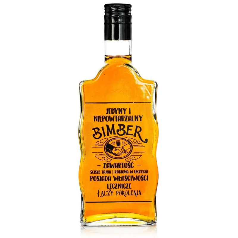 Butelka szklana FALA / WARTA z nadrukiem BIMBER na nalewki wódkę 500ml + zakrętka Tylko dziś