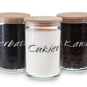 Tani ZESTAW POJEMNIKÓW z nadrukiem 870ml komplet kawa herbata cukier 3szt