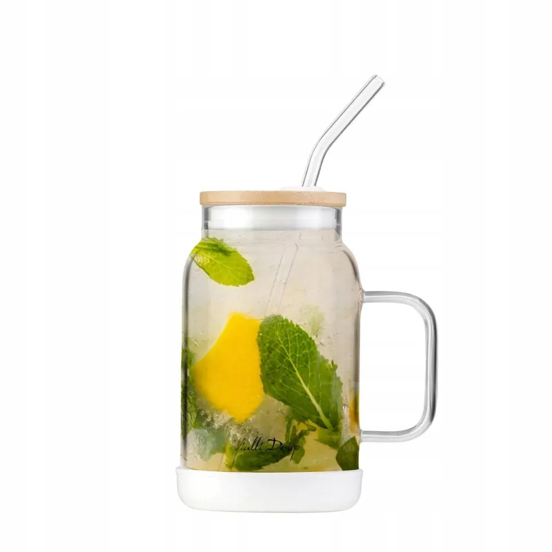 Kup online Szklany słoik ze słomką do kawy herbaty Vialli Design FUORI 600ml BIAŁY