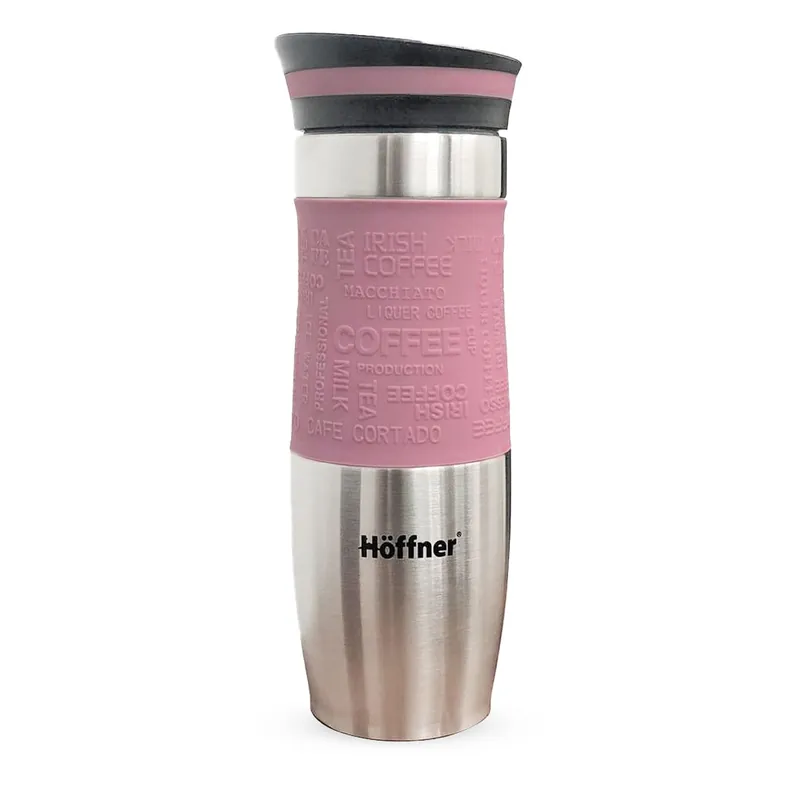 Wyjątkowa oferta Kubek termiczny ze stali nierdzewnej termos podróżny HOFFNER 480ml Różowy HF-7543