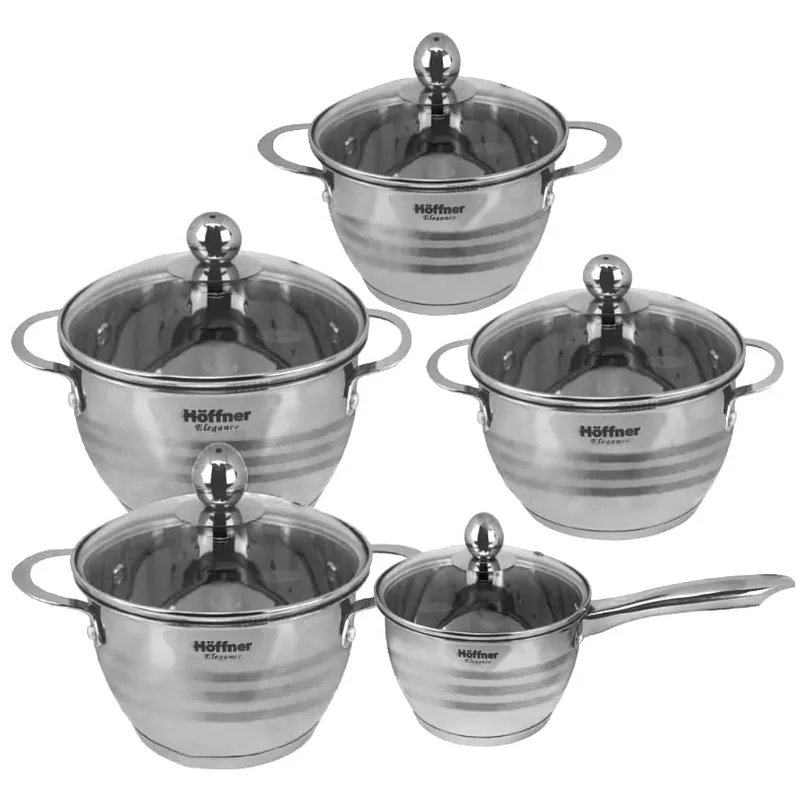 Oferta limitowana Zestaw garnków ze stali nierdzewnej Hoffner 10 el HF-4467 Matowy