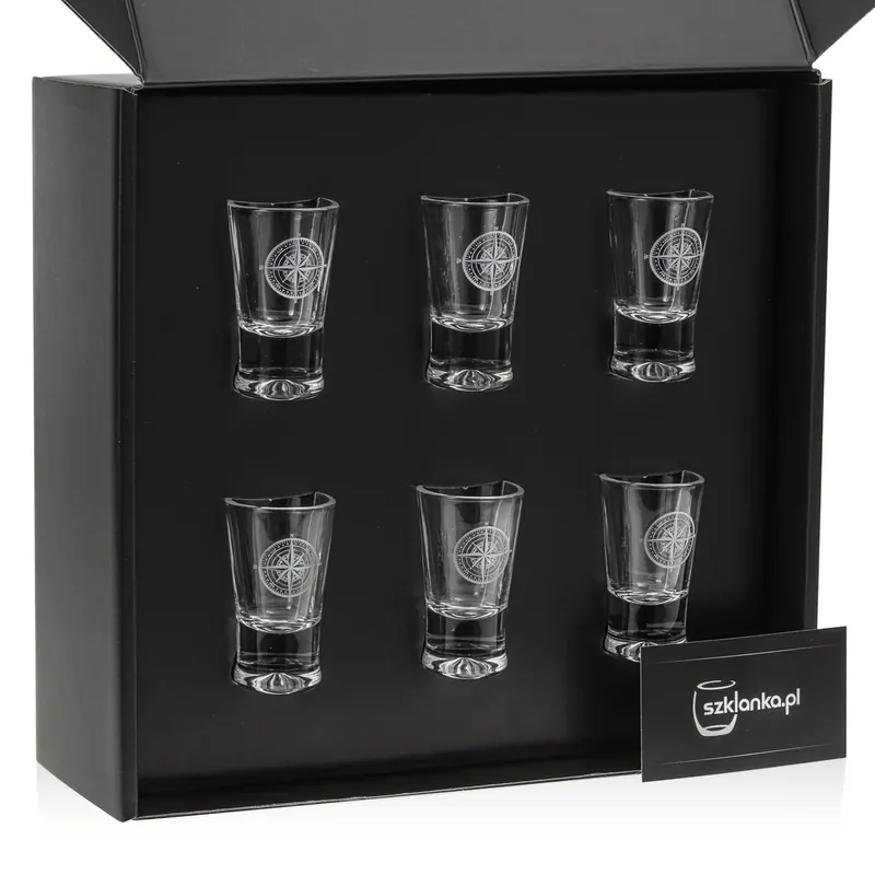 Tylko do końca tygodnia Kieliszki do wódki "Róża Wiatrów" (G0090) 25 ml 6 szt. w pudełku Szklanka.pl