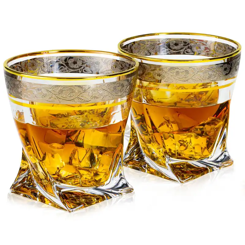 Ekskluzywne szklanki do whisky ZŁOTO PLATYNA 340ml 2szt. w pudełku Szklanka.pl Oferta limitowana