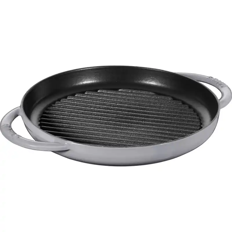 Wyprzedaż Staub - okrągła patelnia żeliwna grillowa z dwoma uchwytami 26 cm, grafitowy