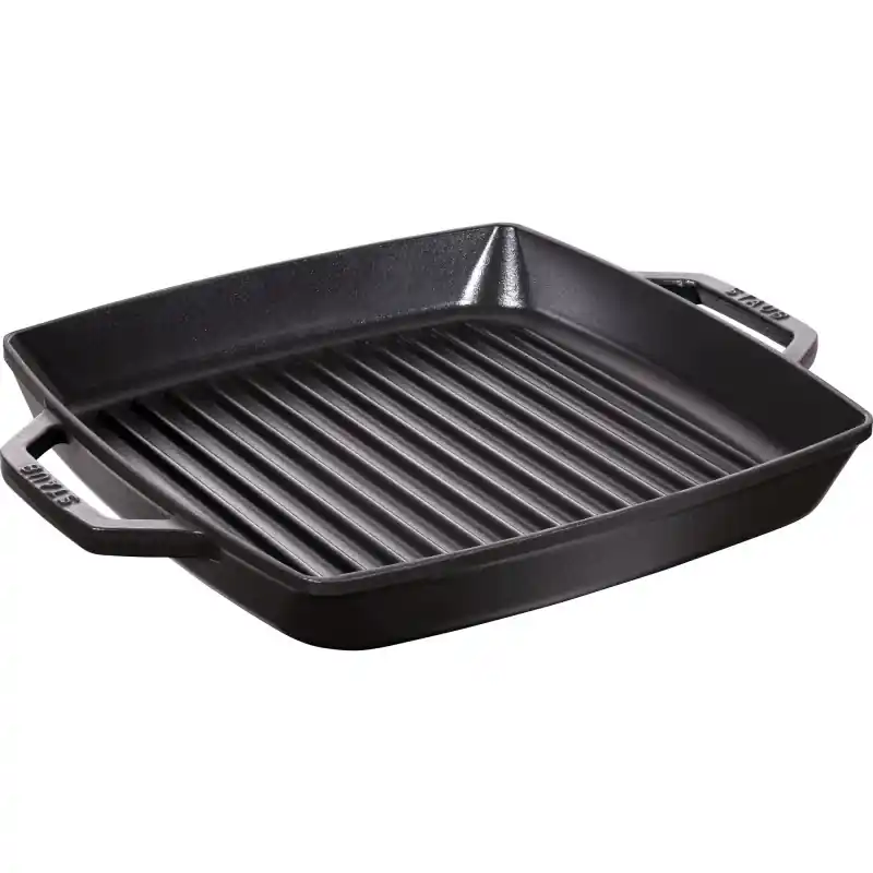 Staub - kwadratowa patelnia żeliwna grillowa z dwoma uchwytami 28 cm, czarny Łatwy zwrot